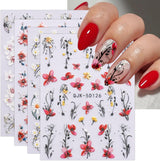 JMEOWIO 3D Nagelsticker Blumen Nail Art Sticker Selbstklebend Nagelaufkleber 5D Stereoskopisk Frühling Sommer Dekoration Nageldesign Zubehör 4 Blatt