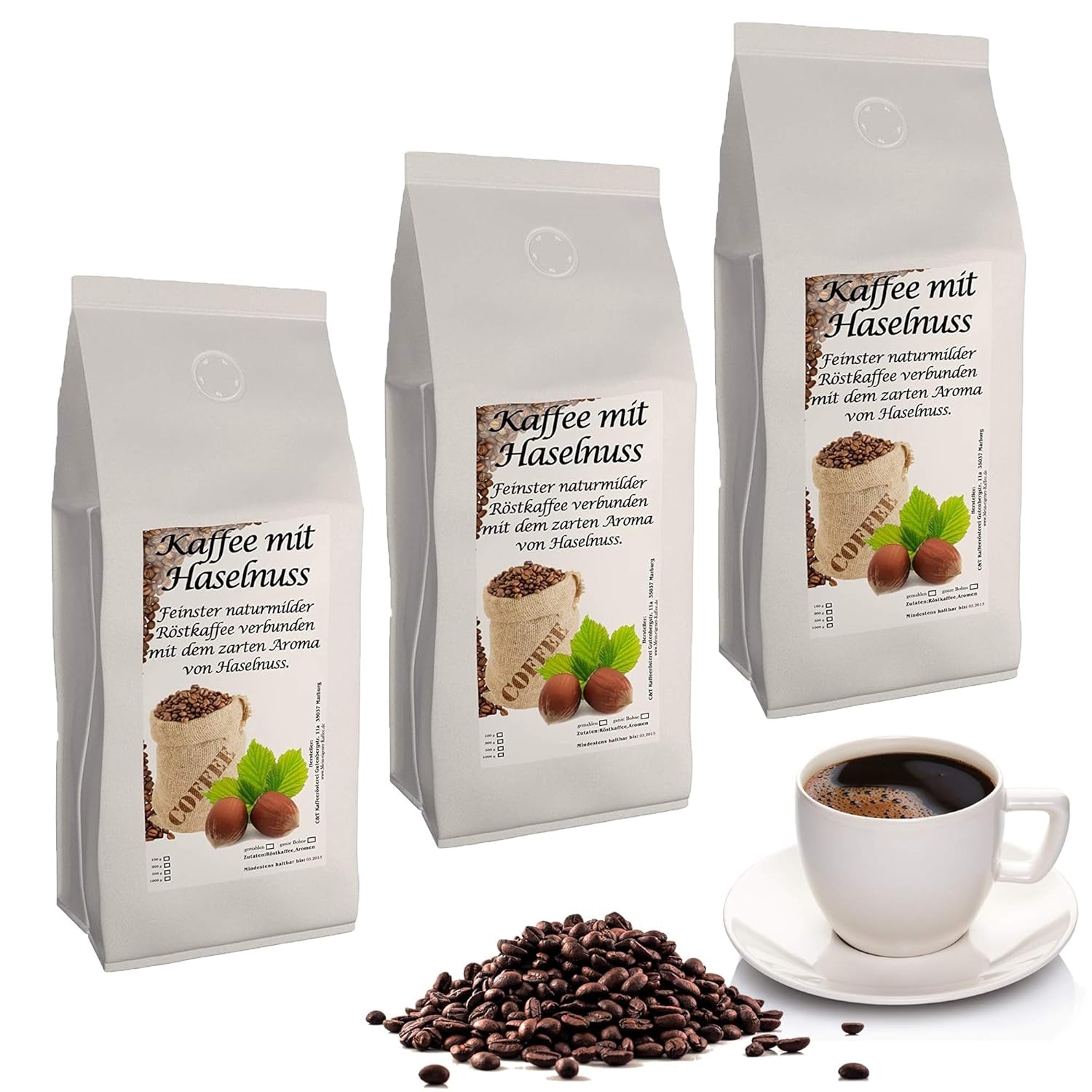 Kaffe med aromatiske hasselnødder, 3 hele bønner á 1000 g