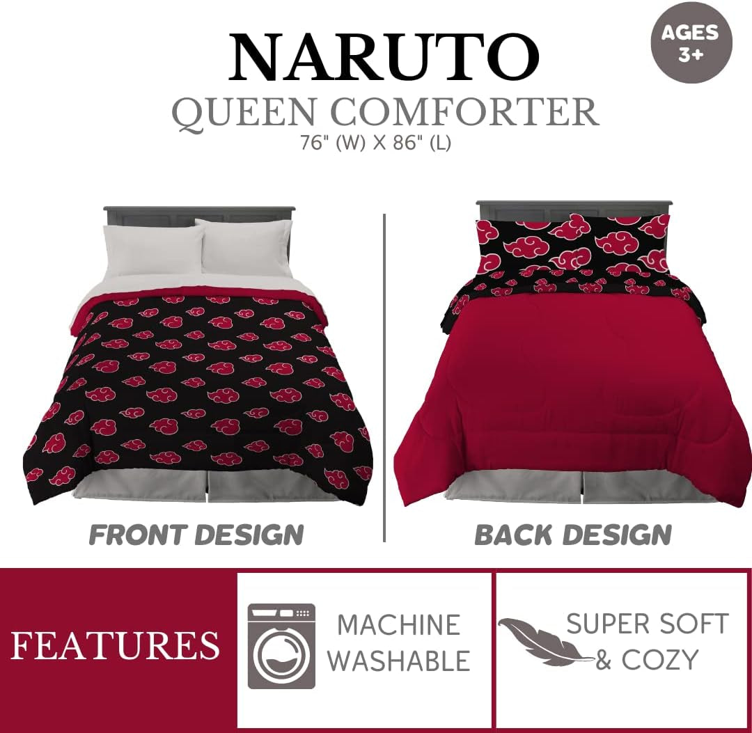 Franco Naruto Anime Akatsuki Mønster Blødt Microfiber Sengetøj Dyne Queen, (officielt Naruto produkt) Dyner og dyner Naty Shop