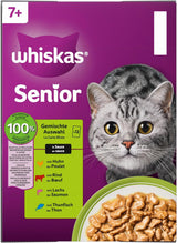 Whiskas Senior 7+ vådfoder blandet udvalg i sauce, 48 poser, 12x85 g (pakke med 4) - vådfoder af høj kvalitet til katte fra 7 år og derover