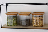 Sæt med 3 firkantede glasbeholdere med bambuslåg-800ml, borosilikatglas, bambus, silikone, natur, 11 x 11 x 11 cm Madopbevaringsbokse Naty Shop