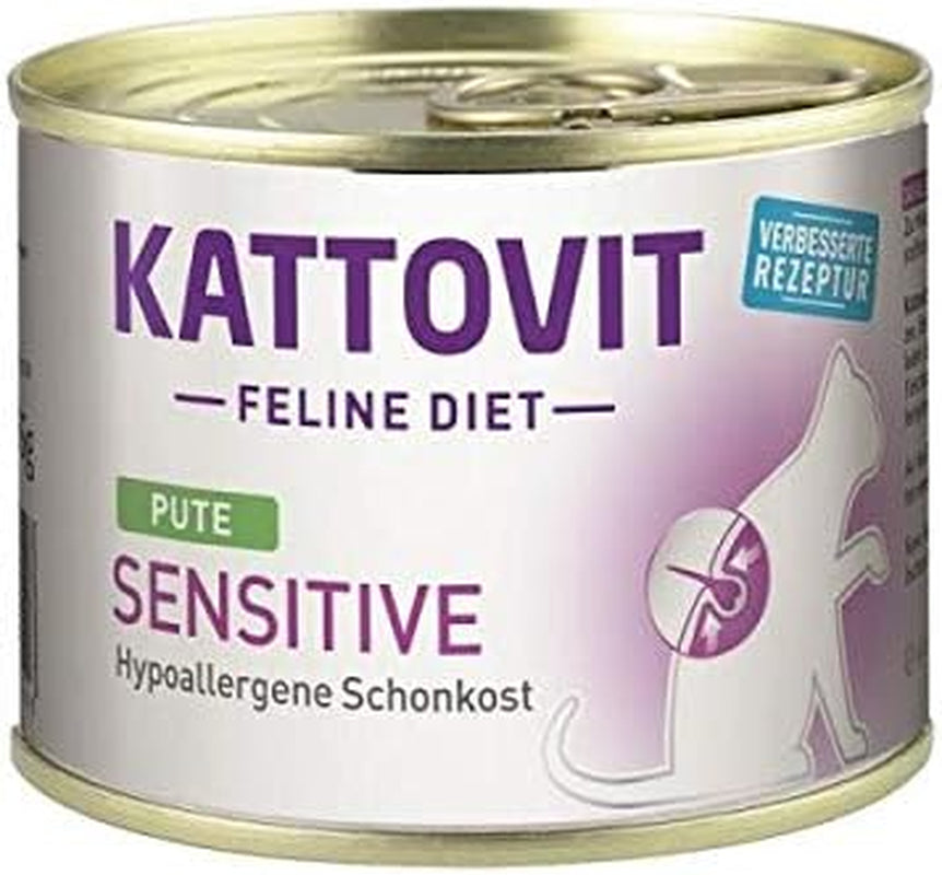 KATTOVIT - Følsomt vådfoder til katte | Diät-Katzenfutter som Alleinfuttermittel. Gluten- & getreidefrei | Hypoallergen, til udvoksede katte 12 x 185 g Dåse