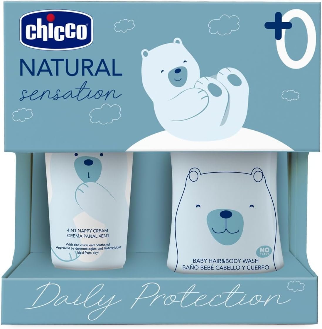 CHICCO NATURAL SENSATION - SÆT 2: 1 SHAMPOO OG BAD - IKKE-TØRRENDE 200 ML, 1 4I1 CHANGE CREAM 100 ML Børn - Bad og hudpleje Naty Shop Standard titel