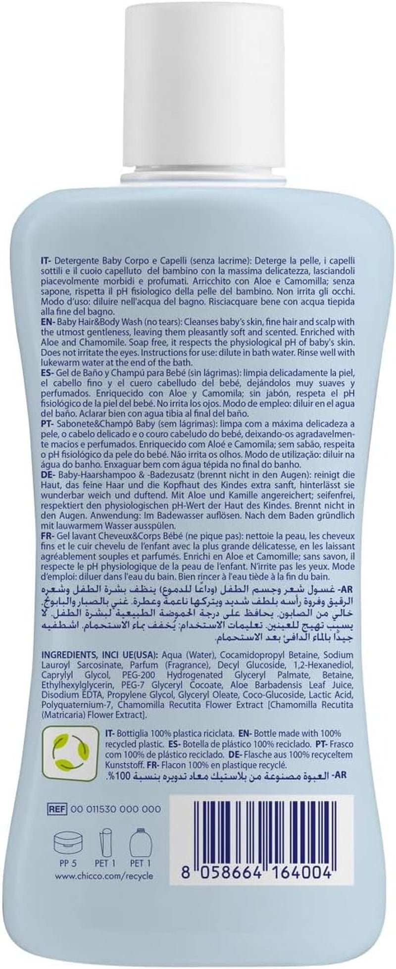 CHICCO NATURAL SENSATION - SÆT 2: 1 SHAMPOO OG BAD - IKKE-TØRRENDE 200 ML, 1 4I 1 CHANGE CREAM 100 ML Børn - Bad og hudpleje Naty Shop