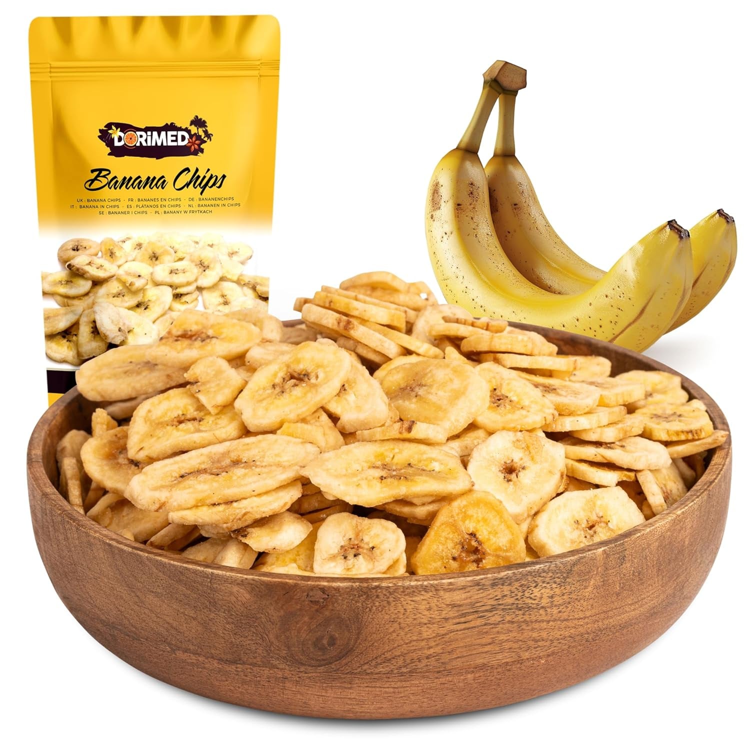Bananchips 1 kg | Sprøde skiver bananchips med tørret frugt | sund snack med en lækker smag | Dehydrerede produkter Naty Shop Standard titel