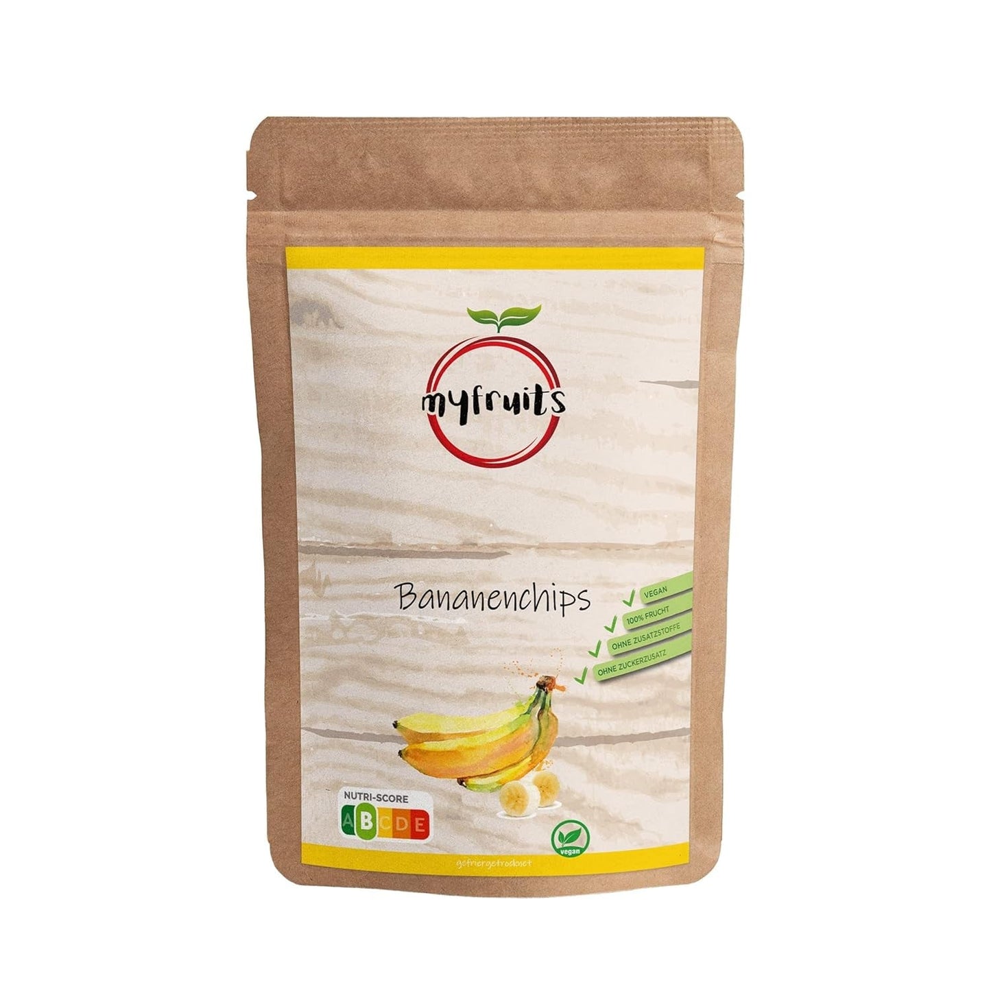 myfruits bananchips (bananskiver), frysetørret, 100g, ingen tilsætningsstoffer, 100% bananer, frysetørret frugt uden tilsat sukker Dehydrerede produkter Naty Shop 300G