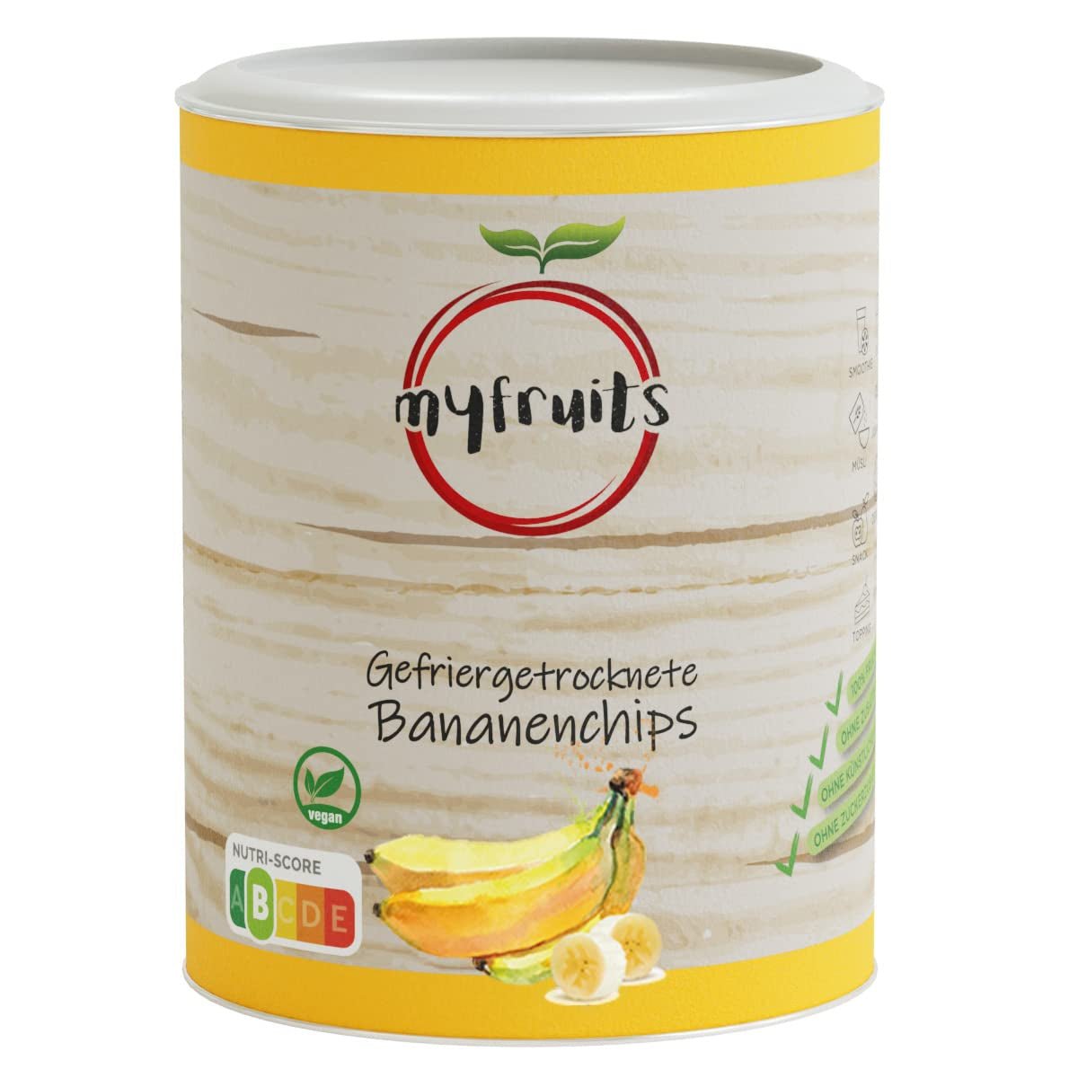 myfruits bananchips (bananskiver), frysetørret, 100g, uden tilsætningsstoffer, 100% bananer, frysetørret frugt uden tilsat sukker Naty Shop dehydrerede produkter 100 G (1 pakke)