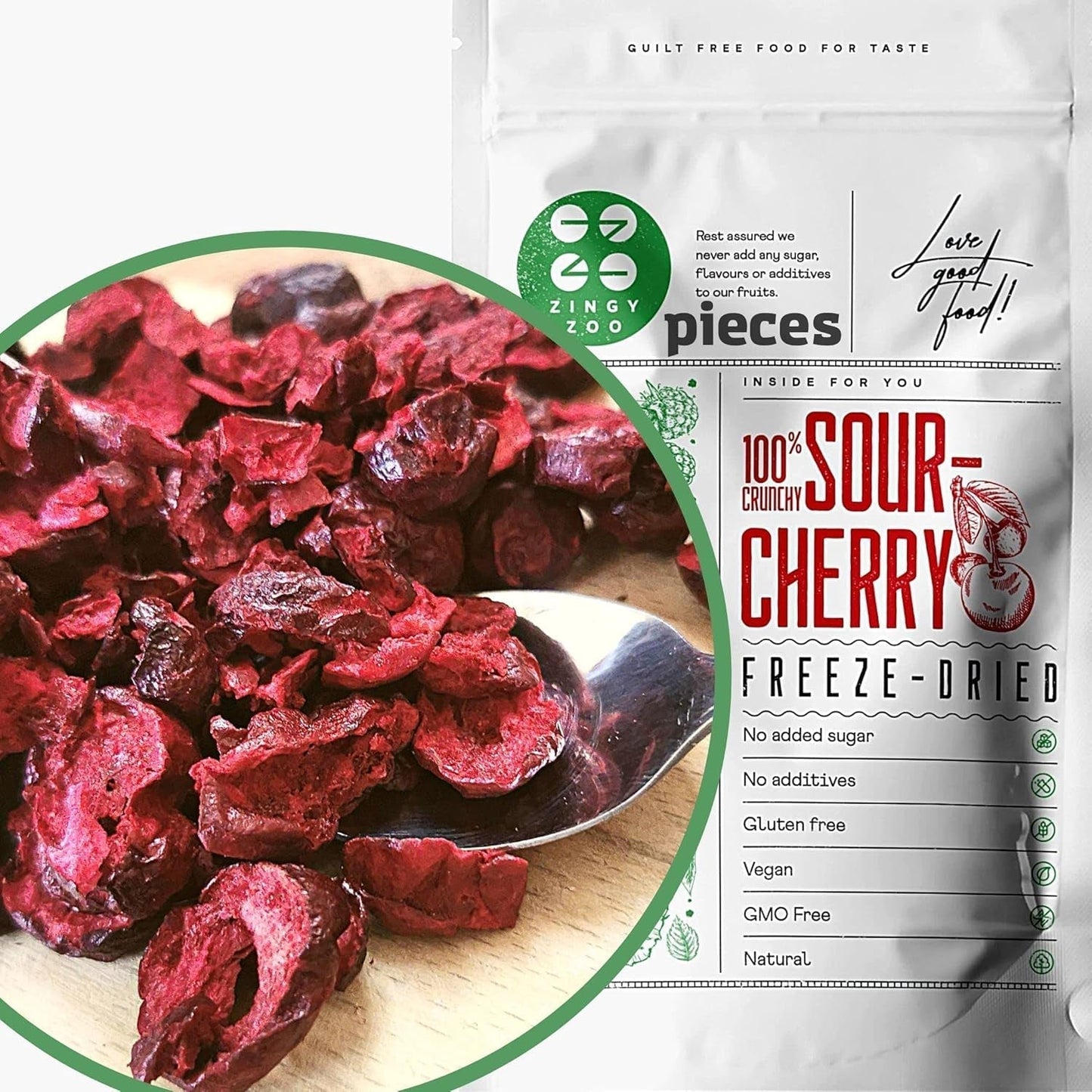 Frysetørrede bitre kirsebær | 100% naturlige frysetørrede frugtstykker Tørrede frugter | Tørrede bitre kirsebær | Frysetørrede bitre kirsebær | ZingyZoo Naty Shop dehydrerede produkter 100G