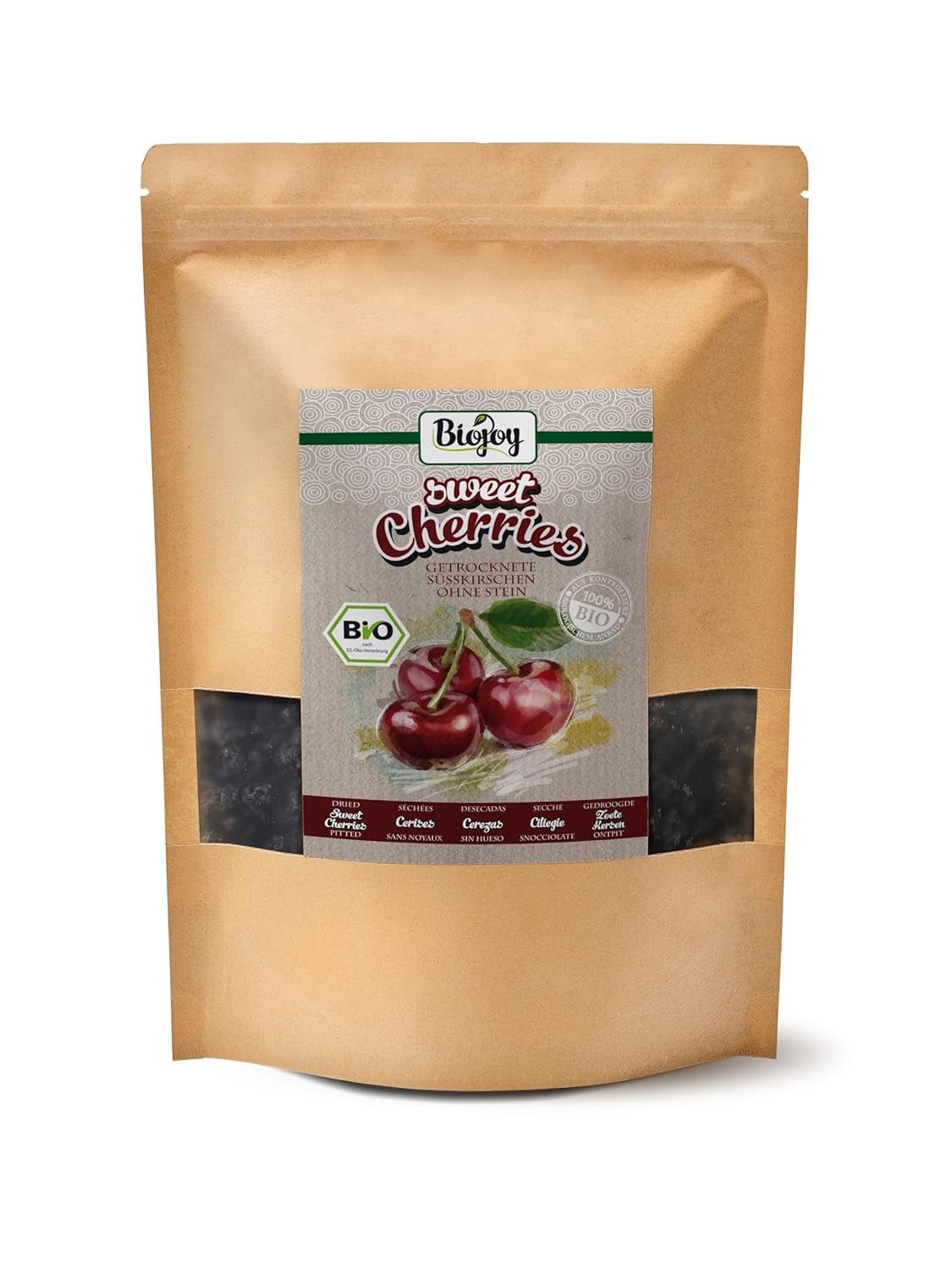 Biojoy tørrede søde kirsebær (500 g), udstenede og svovlfri Naty Shop dehydrerede produkter 1 kg (1 pakke)
