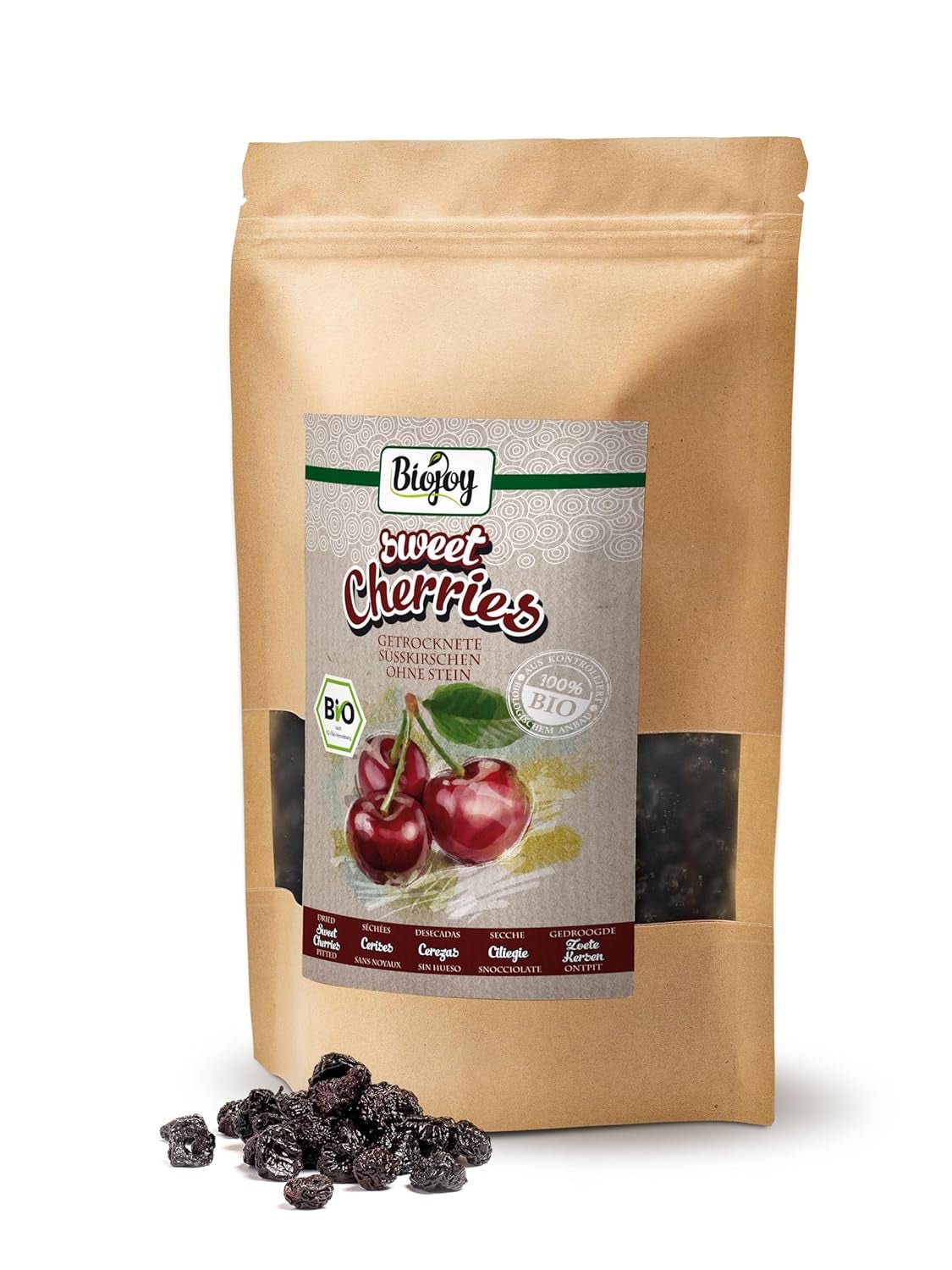 Biojoy økologiske tørrede søde kirsebær (500 g), udstenede og svovlfri Dehydrerede produkter Naty Shop