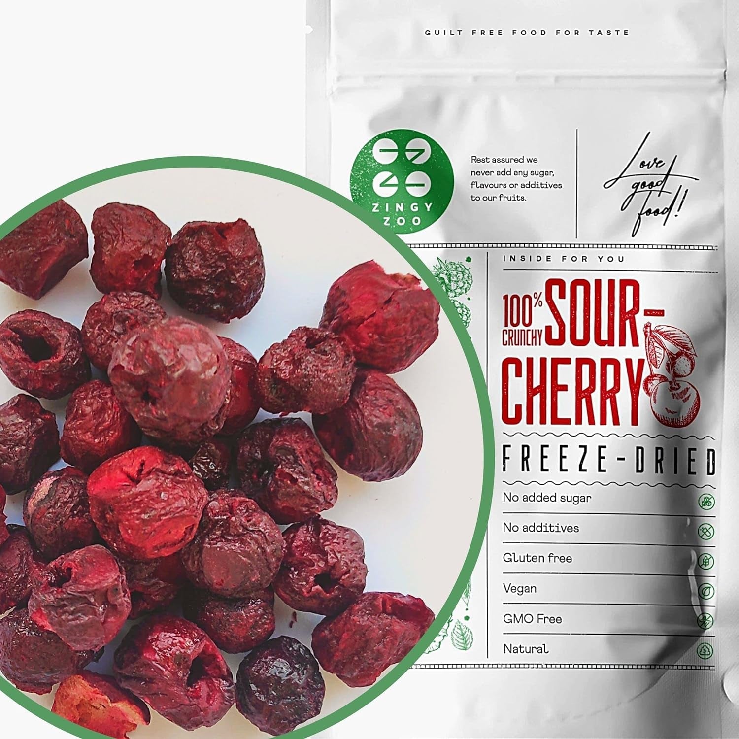 Freeze-dried cherries | Dried sour cherries | Frysetørrede frugter | Frysetørret tørret frugt | Frysetørrede frugter Tørrede kirsebær | Pelsmoothie Frysetørret frugt (90 g) Tørrede produkter Naty Shop 90 G (1 pakke)