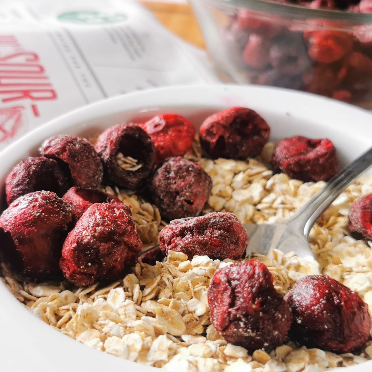 Freeze-dried cherries | Dried sour cherries | Frysetørrede frugter | Frysetørret tørret frugt | Frysetørrede frugter Tørrede kirsebær | Pels Smoothie Frysetørret frugt (90g) Dehydrerede produkter Naty Shop
