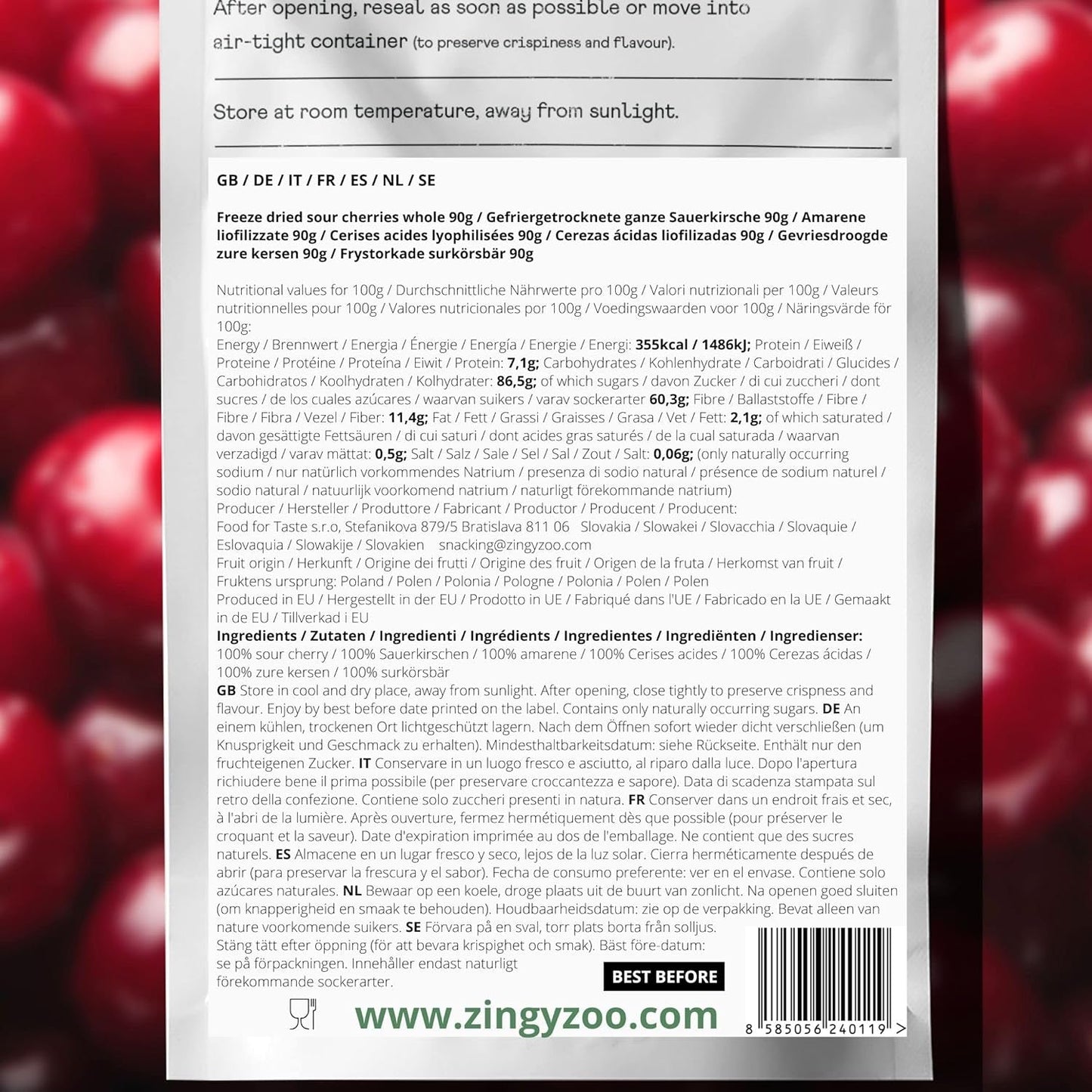 Freeze-dried cherries | Dried sour cherries | Frysetørrede frugter | Frysetørret tørret frugt | Frysetørrede frugter Tørrede kirsebær | Pels Smoothie Frysetørret frugt (90g) Dehydrerede produkter Naty Shop