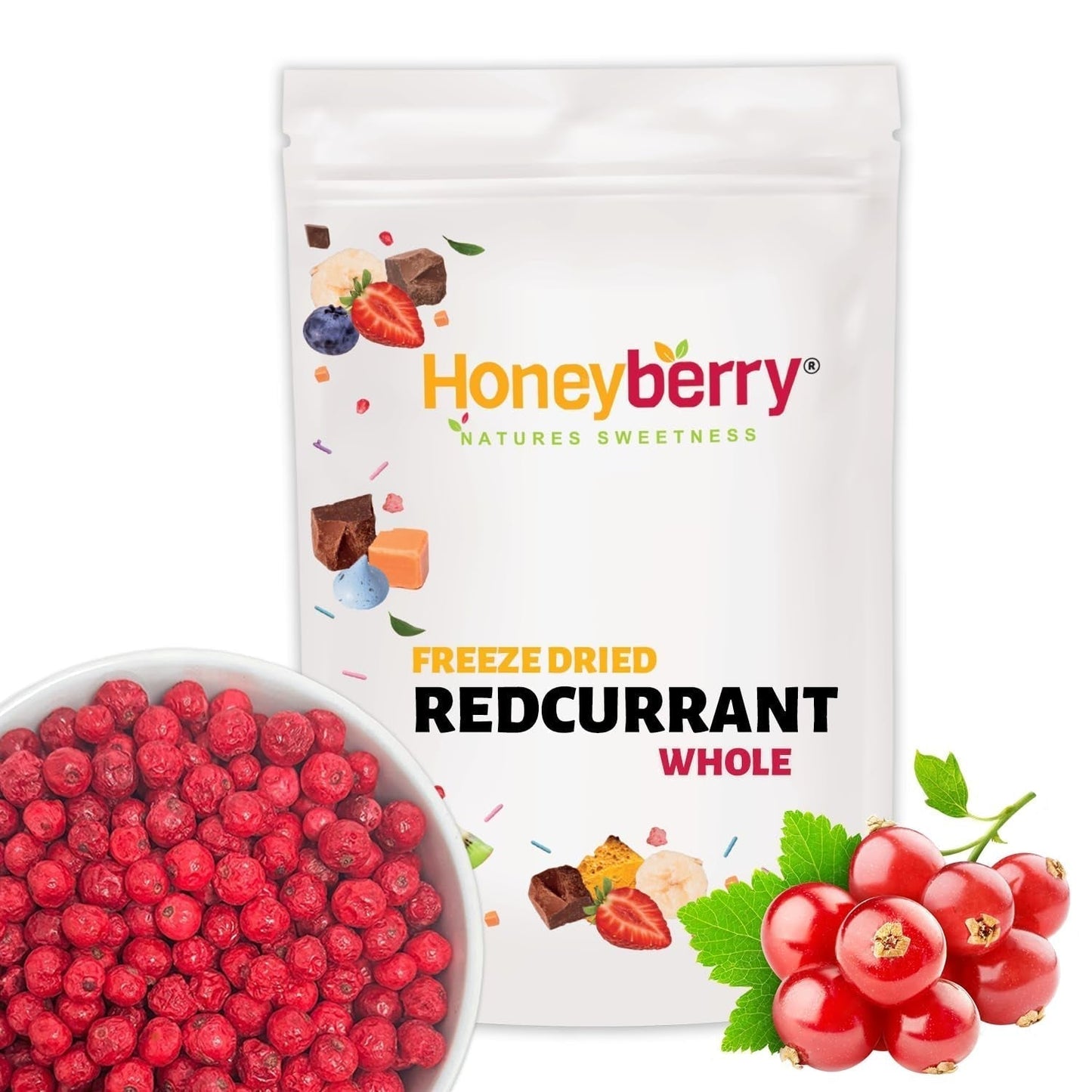 Frysetørrede hele ribs 100g - Frysetørrede frugter - Frysetørrede tørrede frugter - Ribs til bagning, kager, snacks, müsli, desserter Tørrede produkter Naty Shop 100G