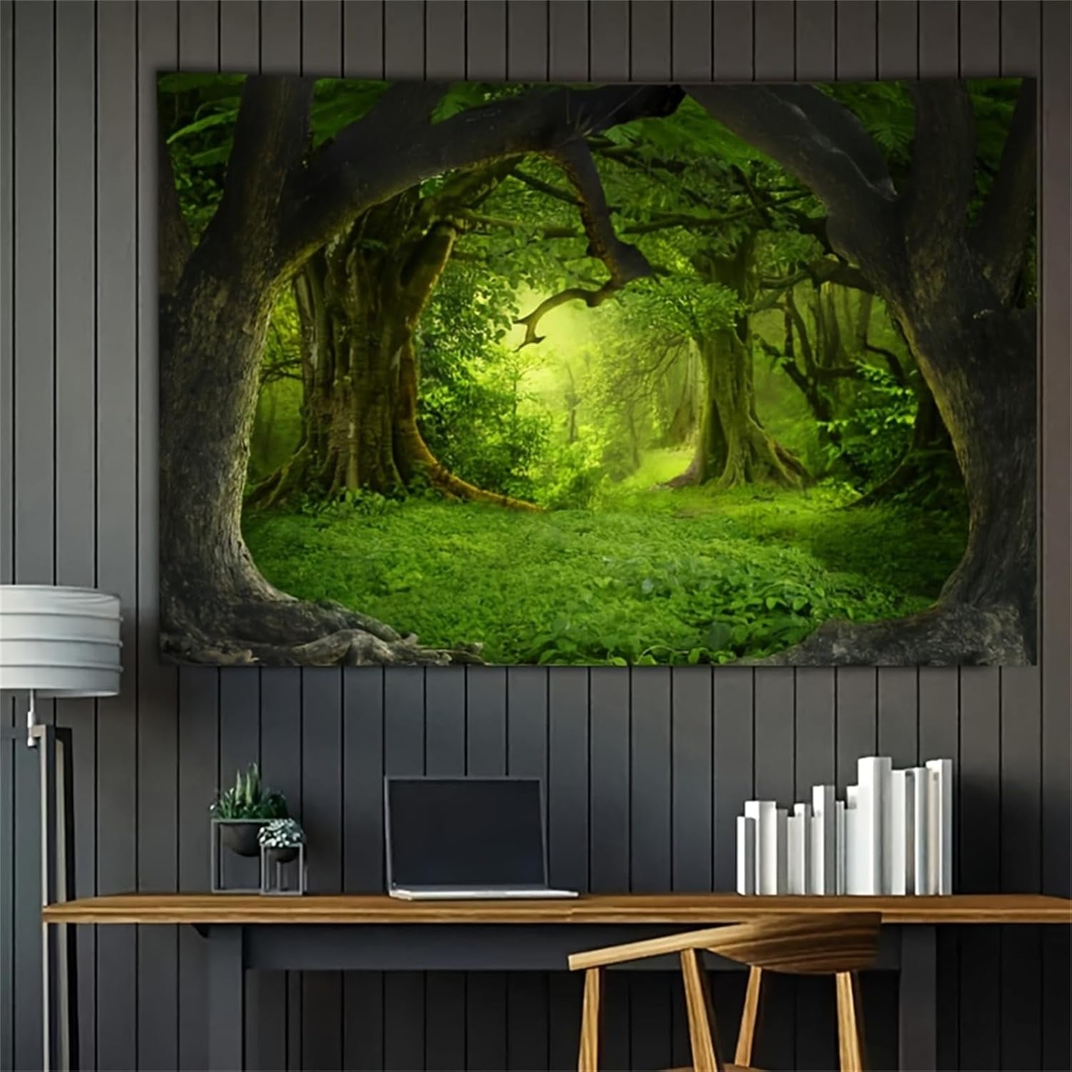 Tæppetæppe skov lærred træ vandfald tåge Hjem - Tilbehør og dekorationer Naty Shop Skov tåge 1 200L X 150B Cm