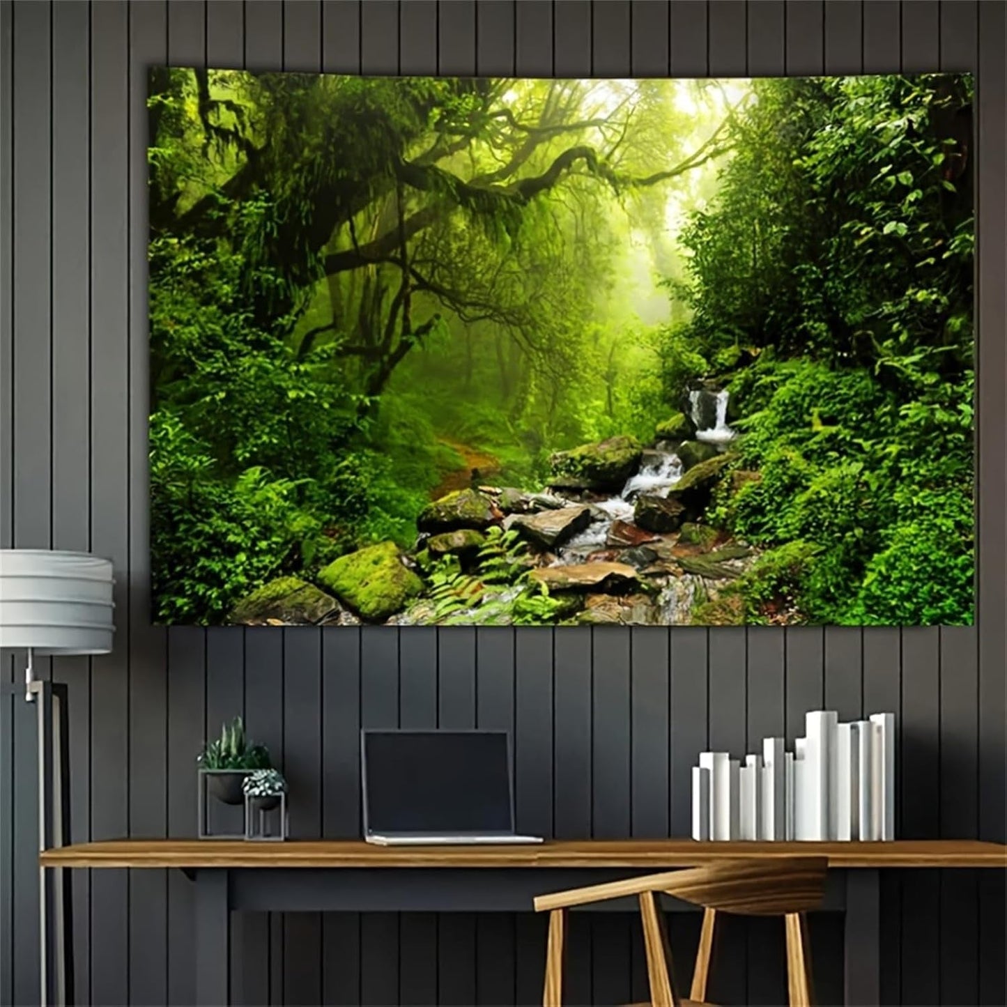 Tæppetæppe skov lærred træ vandfald tåge Hjem - Tilbehør og dekorationer Naty Shop Hilsner 200L X 150B Cm