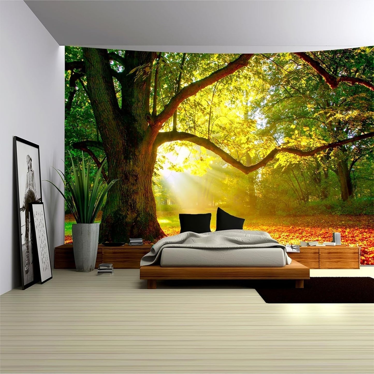 Tæppetæppe skov lærred træ sol himmel Hjem - Tilbehør og dekorationer Naty Shop 230L X 180B Cm