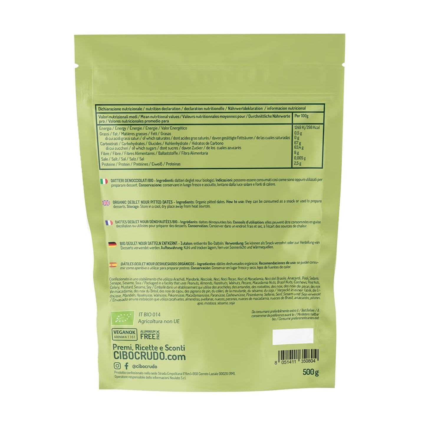Deglet Nour Bio dadler uden frø - 500g. Naturlige økologiske Deglet Nour tørrede dadler. Tørrede dadler. Naty Shop dehydrerede produkter