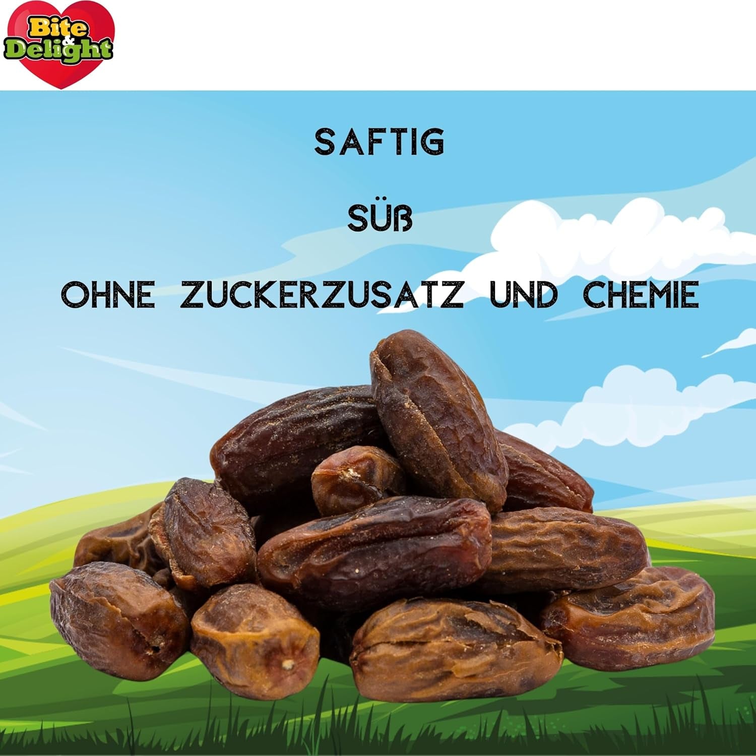 Bite & Delight tørrede dadler - Hele, tørrede og naturlige - Aromatiske slik - Lækre og saftige - Spiseklare frugtsnacks - Vegansk - Uden tilsat sukker - 1250g Naty Shop dehydrerede produkter