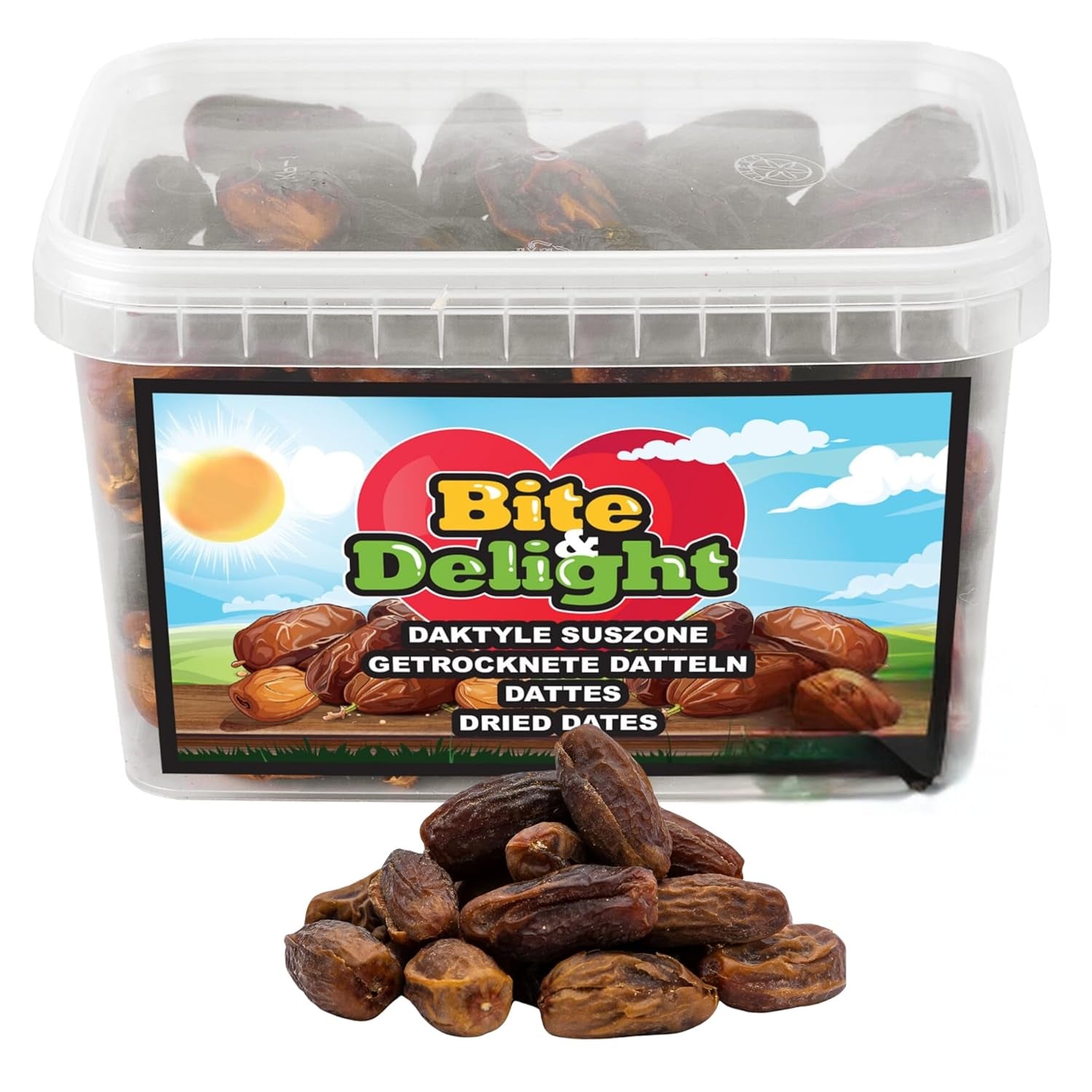 Bite & Delight tørrede dadler - Hele, tørrede og naturlige - Aromatiske slik - Lækkert og saftigt - Spiseklar frugtsnack - Vegansk - Uden tilsat sukker - 1250g Naty Shop dehydrerede produkter 1000 Ml