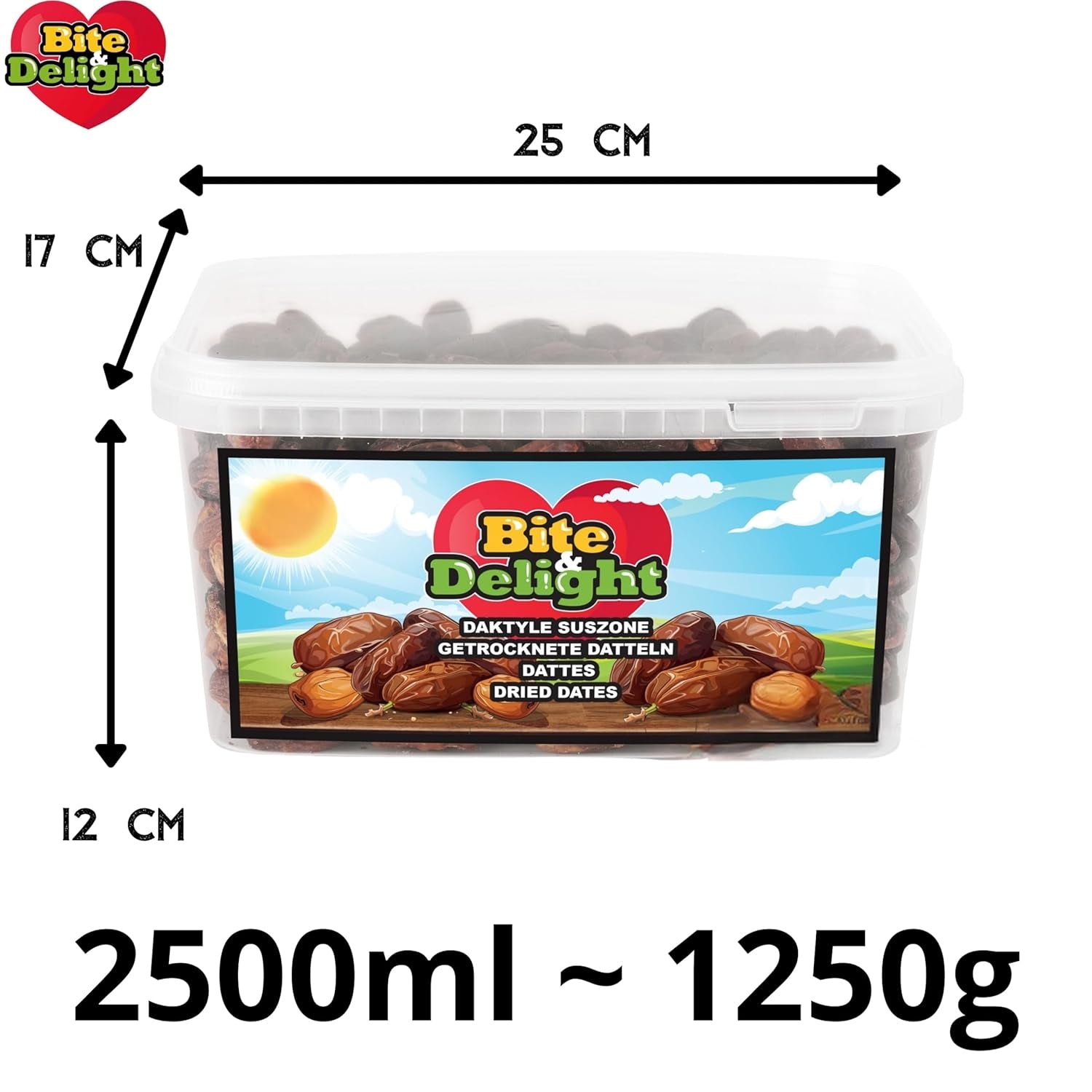 Bite & Delight tørrede dadler - Hele, tørrede og naturlige - Aromatiske slik - Lækre og saftige - Spiseklare frugtsnacks - Vegansk - Uden tilsat sukker - 1250g Naty Shop dehydrerede produkter