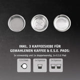 Caso Espresso Gourmet - Portafilter espressomaskine i rustfrit stål, kraftfuld 19 bar Ulka-pumpe, med mælkeskummer, til malet kaffe eller ESE-kaffekapsler, til 2 kopper, med kopvarmer