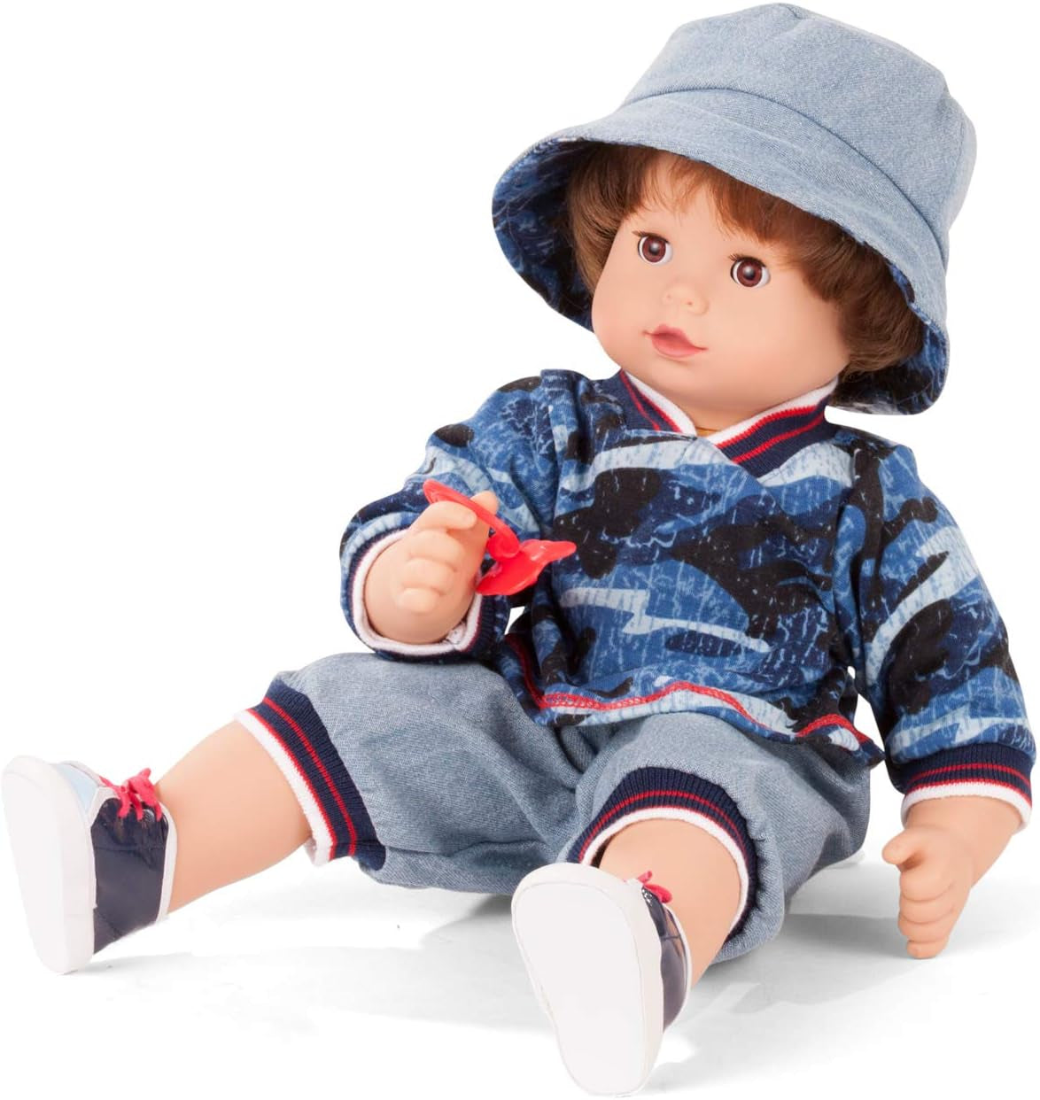 Götz 2027100 Maxy Muffin Fashionisto dukke - 42 cm babydukke med søvnige brune øjne, brunt hår og blød krop - blød kropsdukke i et sæt med 8