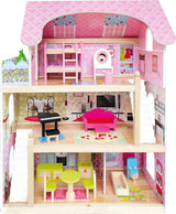 Bino World of Toys Dukkehus med altan, Legetøj til småbørn fra 3 år, med 3 etager, trapper, 4 værelser og altan inkl. 15-TLG. Tilbehør, For at fremme børns færdigheder, Pink design Dukkehuse Naty Shop Standard titel