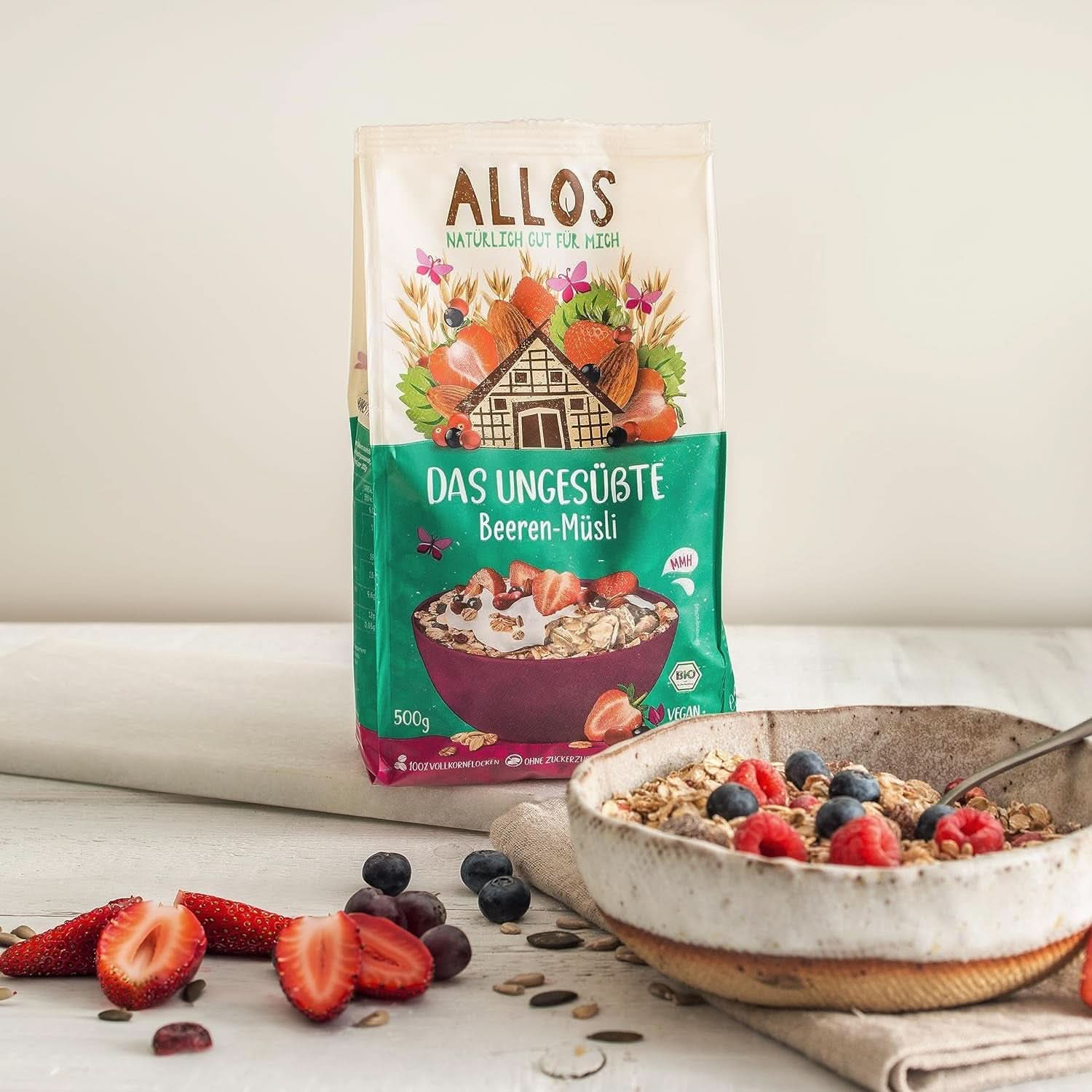 Allos, usødet bærmüsli, pakke 5 x 500 gram Cereals Naty Shop
