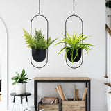 Hængende metal urtepotter 2 stk Sort oval geometrisk planteophæng med krukker Moderne væg- og loftskrukker Indendørs Udendørs 15,2 cm urtepotter 2 stk.