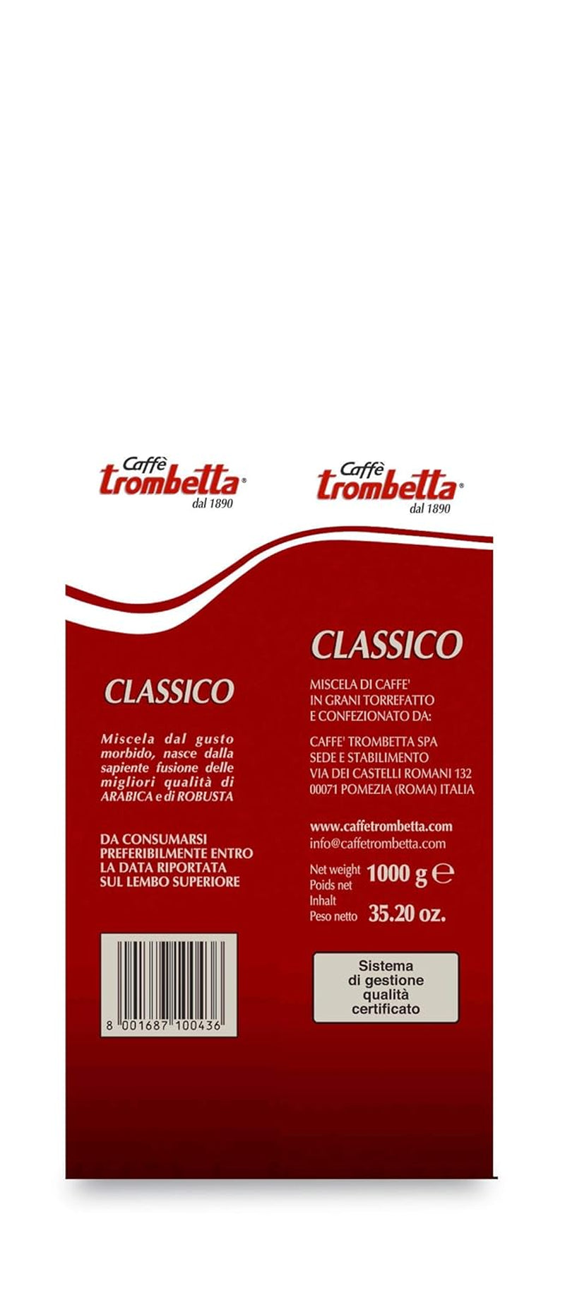 Caffè Trombetta Italien Kaffee Geröstete Kaffeebohnen, klassisk. En perfekt harmonisk aroma og kød - 1 kg