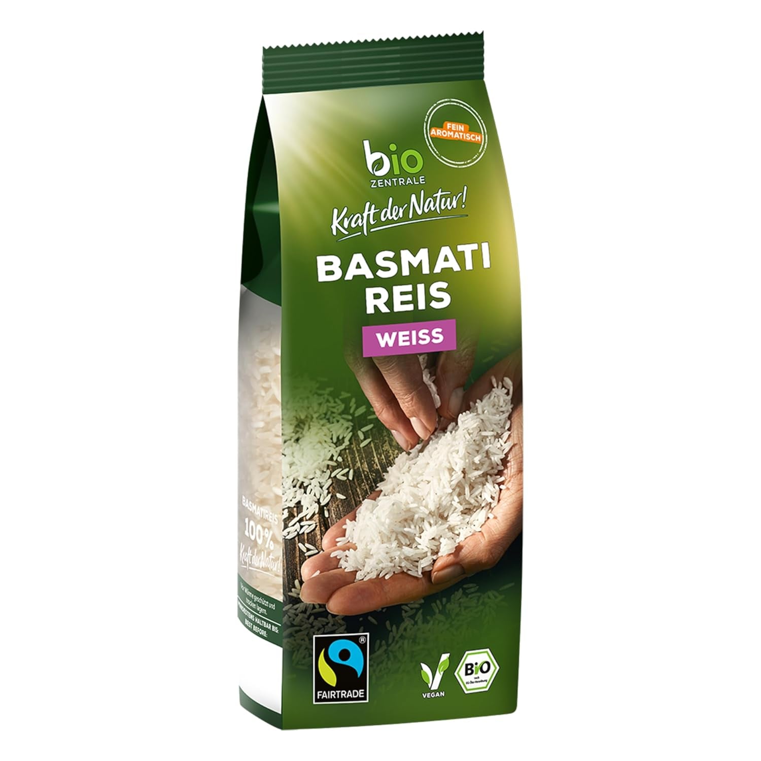 Biocentral hvid Basmatiris | 7 x 500g | Fairtrade certifikat | Traditionelle korn | Perfekt til orientalske retter og karryretter | Let genanvendelig emballage (monofilm)
