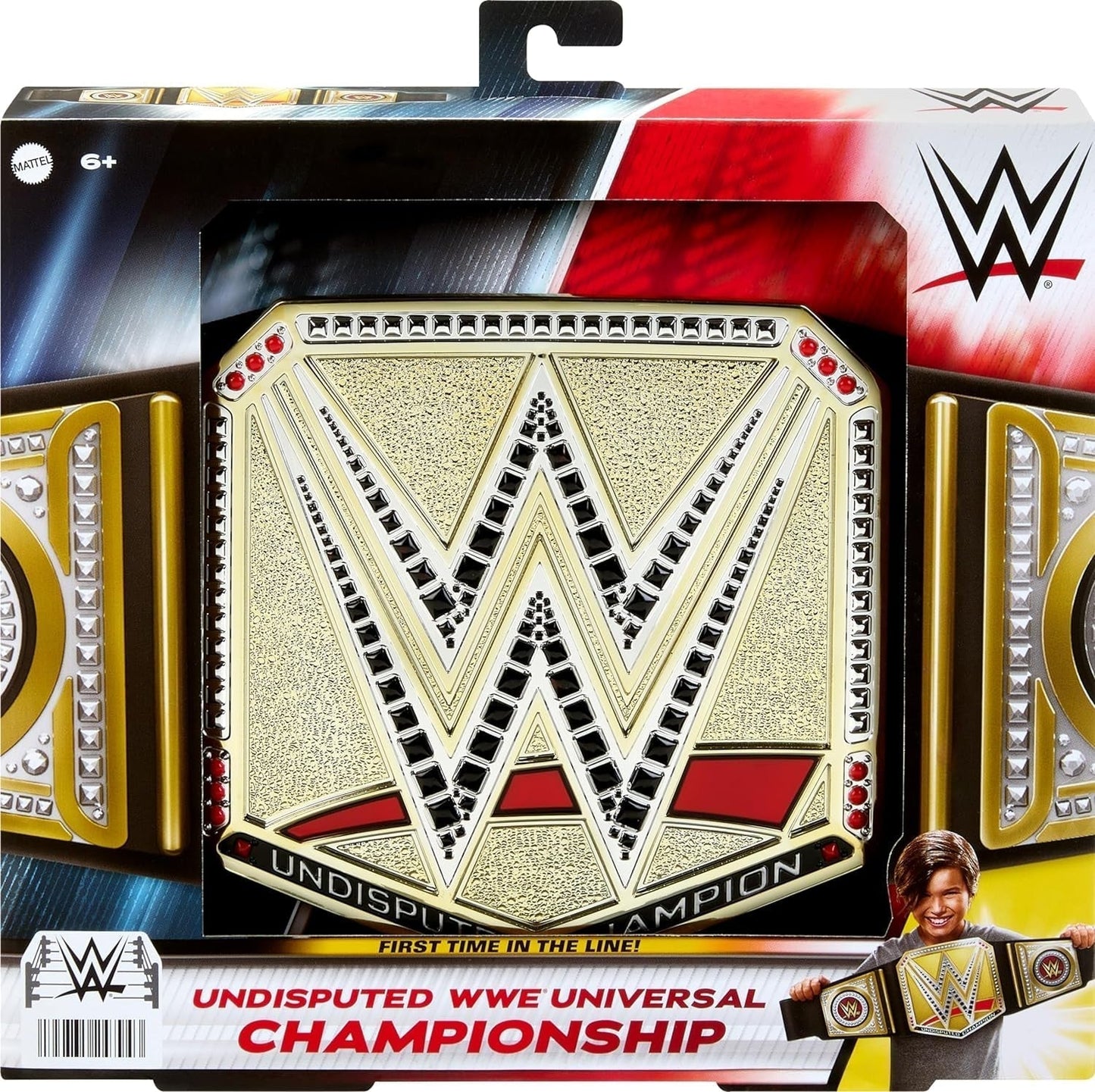 Mattel Mattel WWE Championship bælte, ubestridt WWE Universal Championship rollespil og kostume, ca. 100 cm langt bælte i imiteret læder med unik pasform, HYJ35 actionfigurer Naty Shop