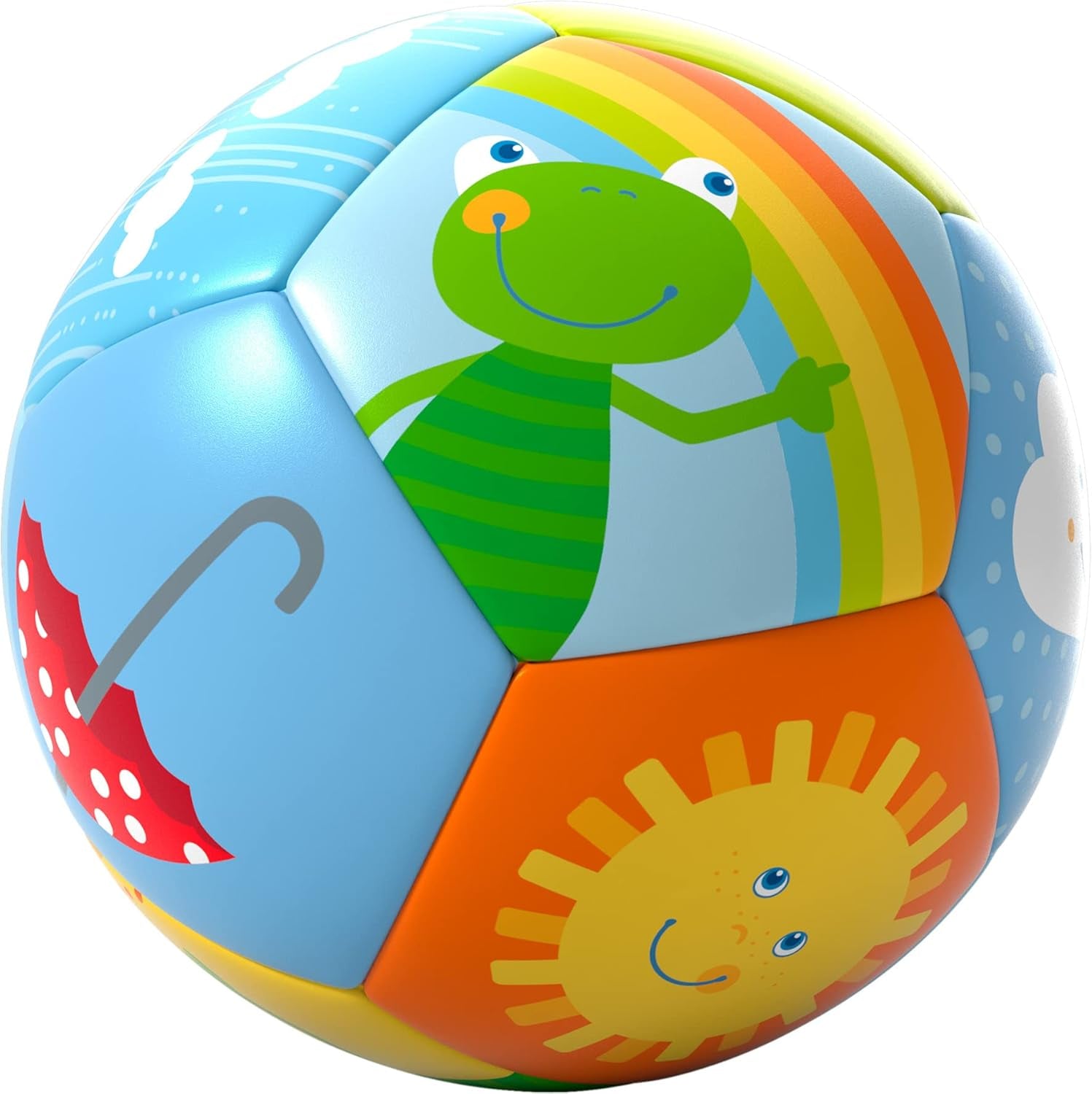 HABA Babyball Rainbow World - Blød bold fra 6 måneder med farverige vejrmotiver, Ø 11 cm, perfekt til første fangst og boldspil - 1306318001 Jucarii Bebe Naty Shop Standard titel