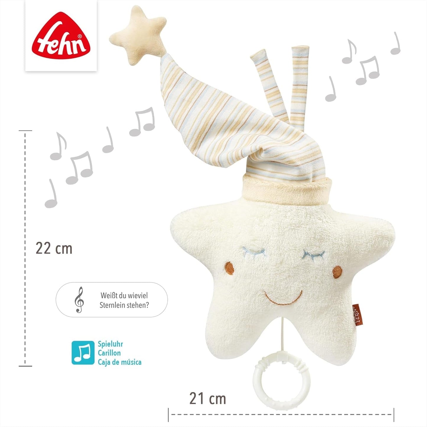Fehn spilledåse baby sleep aid star - spilledåse med aftagelig musikalsk mekanisme til ophængning - sleep aid sang "Weißt du wieviel Sternlein stehen" - legetøj til babyer og børn fra 0+ måneder Legetøj Bebe Naty Shop