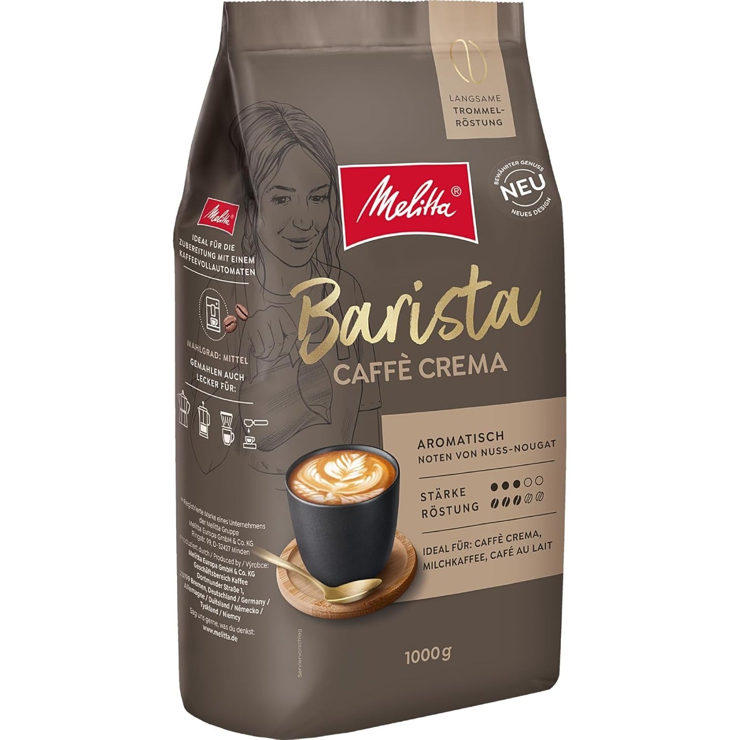 Melitta Barista Classic Crema, hele kaffebønner 1 kg, Ungemahlen, Kaffeebohnen für Kaffee-Vollautomat, medium Röstung, Stärke 3, Verpackung kan varieren