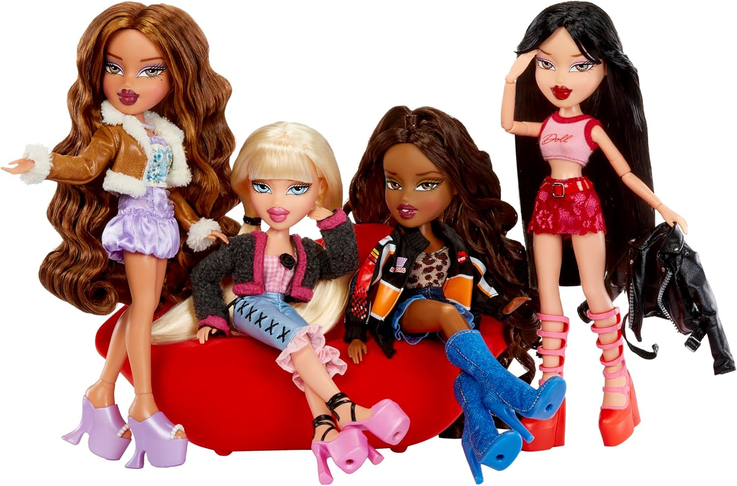 Bratz går ud! - Jade - 1 samlerdukke med tilbehør, outfit, taske, solbriller og børste - Legetøj til børn - 6+, rød