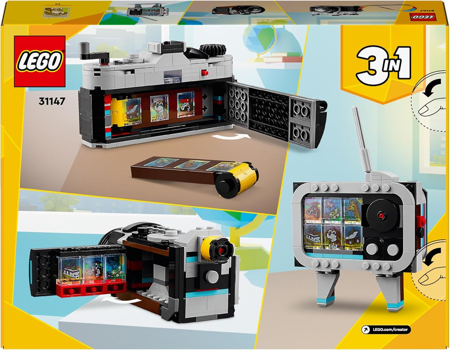 LEGO Creator 3In1 retro kameralegetøj, videokamera, tv-apparat, skrivebordsdekorationer til børn eller soveværelsestilbehør, fotografigaver til piger og drenge 8 år 31147 Byggesæt Besuche den LEGO-Store