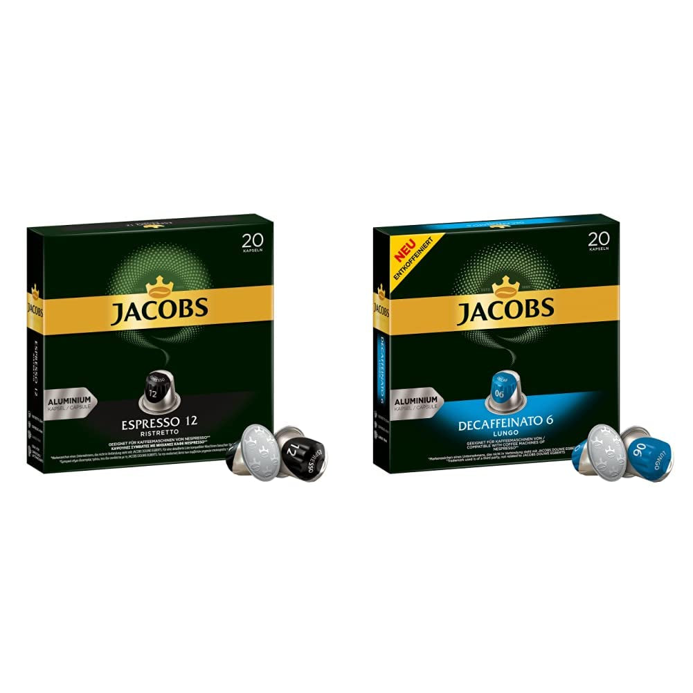 Kaffeekapseln Espresso Ristretto, Intensität 12 af 12, 10 x 20 Getränke & Kaffeekapseln Lungo Decaffeinato- Intensität 6- 200 Nespresso-kompatibel Kapsel, 10er Pack, 10 x 20 Getränke