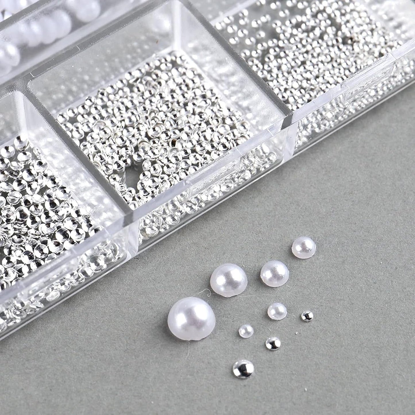 GZSY Nail Art Strasssteine ​​Nagel Perlen Weiß 12Raster Nagel Charms Nageldesign Tilbehør Perle Nail Art