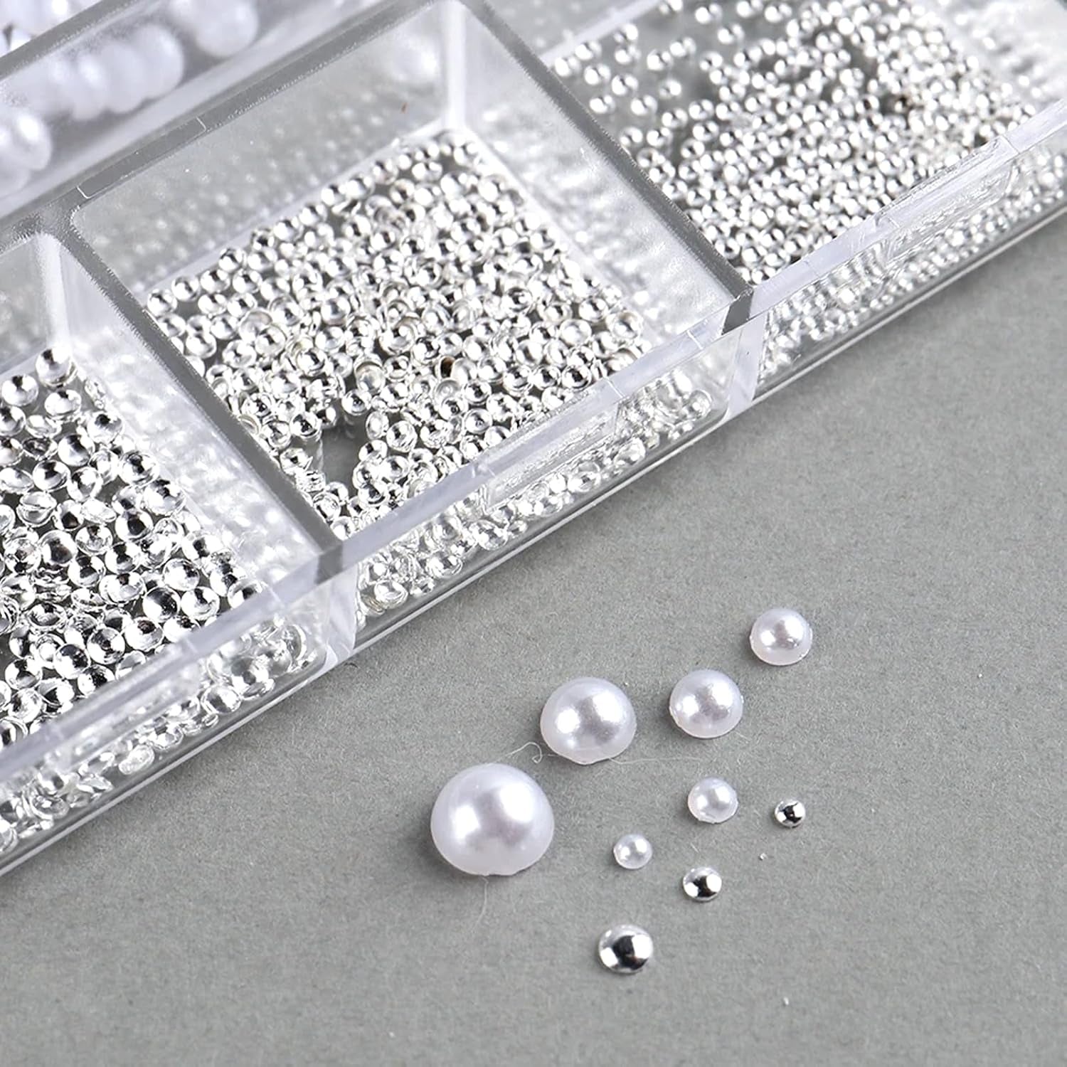 GZSY Nail Art Strasssteine ​​Nagel Perlen Weiß 12Raster Nagel Charms Nageldesign Tilbehør Perle Nail Art