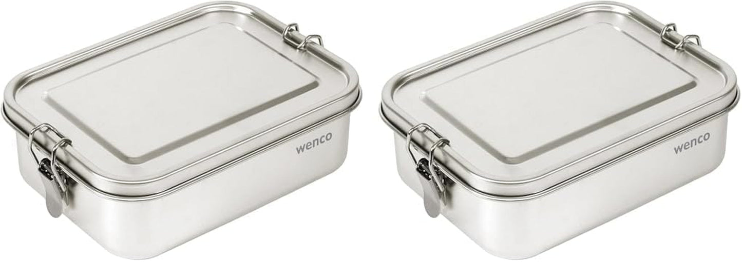 Wenco Rustfrit Stål Madkasse 2 Rum Stor Kapacitet 850ml Madkasse Vandtæt Opvaskemaskine Tåler Inklusiv erstatningssilikonering 18,5 x 14 x 5,5 cm Sølv (2 pakke) Naty Shop Food Opbevaringsbokse 850 ml (2 pakke)