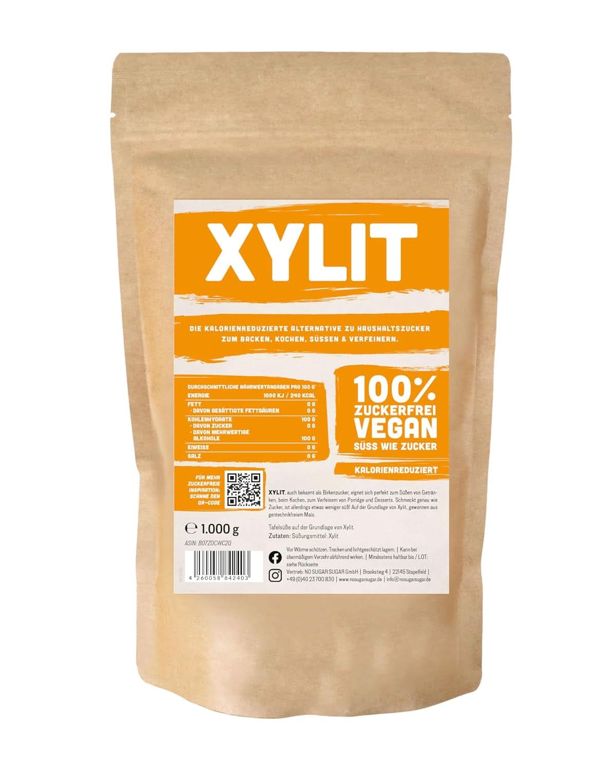 Premium xylitol med 1:1 sødeevne sammenlignet med sukker, 1 kg sødemidler Naty Shop