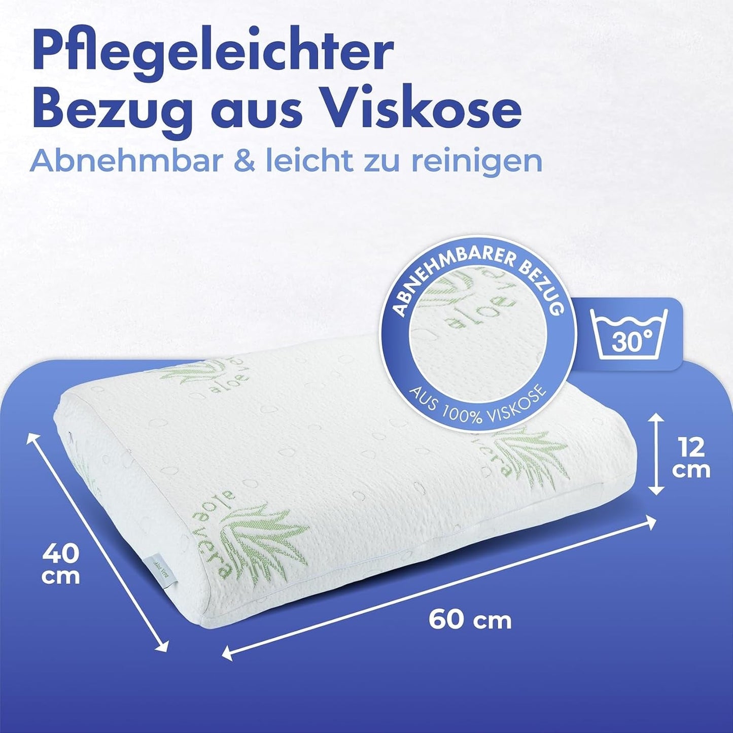 Maximex visco nakkestøttepude, Åndbar støttepude med ergonomisk skumfyld, Højde- og højdejusterbar nakkestøttepude for en afslappende søvn, Med aloe vera Naty Shop standardpuder