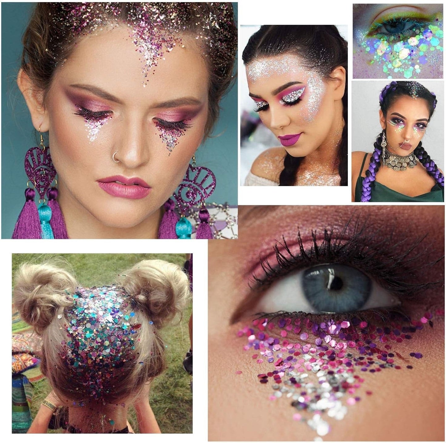 HOWAF 12 æsker Negle Glitter Ansigt Kropsbørste Glitter Makeup Negle Glitter Øjen Læbe Hår Kropsdekoration Halloween Julefestival Maskerade Makeup Tilbehør