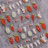 JMEOWIO 6 Blatt 3D Nagelsticker Ostern Nail Art Sticker Selbstklebend Nagelaufkleber 5D Stereoskopisk Süßer Hase Ei Dekoration Nageldesign Zubehör