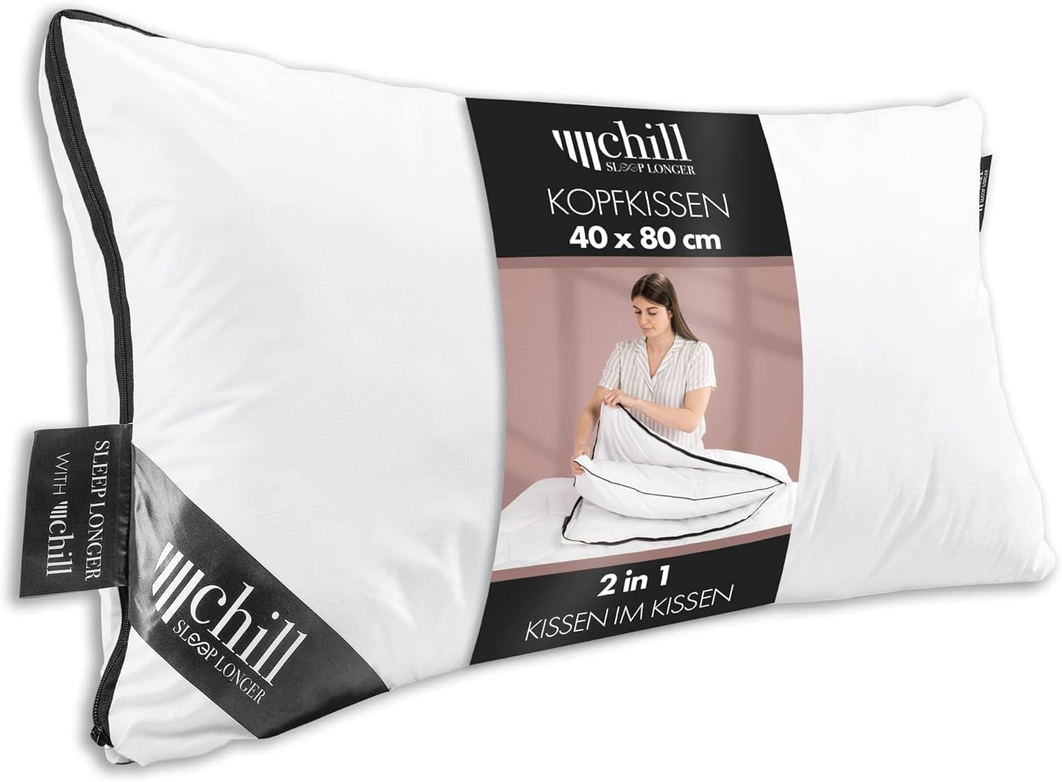 Pude 80X80 Cm - 2 i 1 design - pude i pude - åndbar og vaskbar stor sovepude og 100% vegansk - 2 puder 3 muligheder - pude med 600G & 1200G fyld Naty Shop standard puder Premium pude 40 X 80 Cm