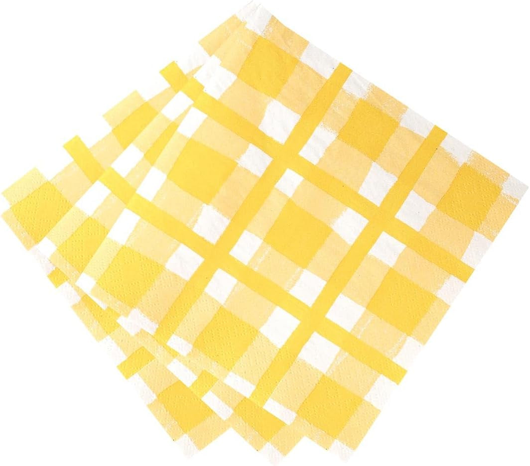 Taleborde 20 X gule Gingham engangsservietter af genbrugspapir til udendørs sommerpicnic og middage, miljøvenlige til fødselsdagsfester, påske, bryllupper, grill, 3 lag 33 cm