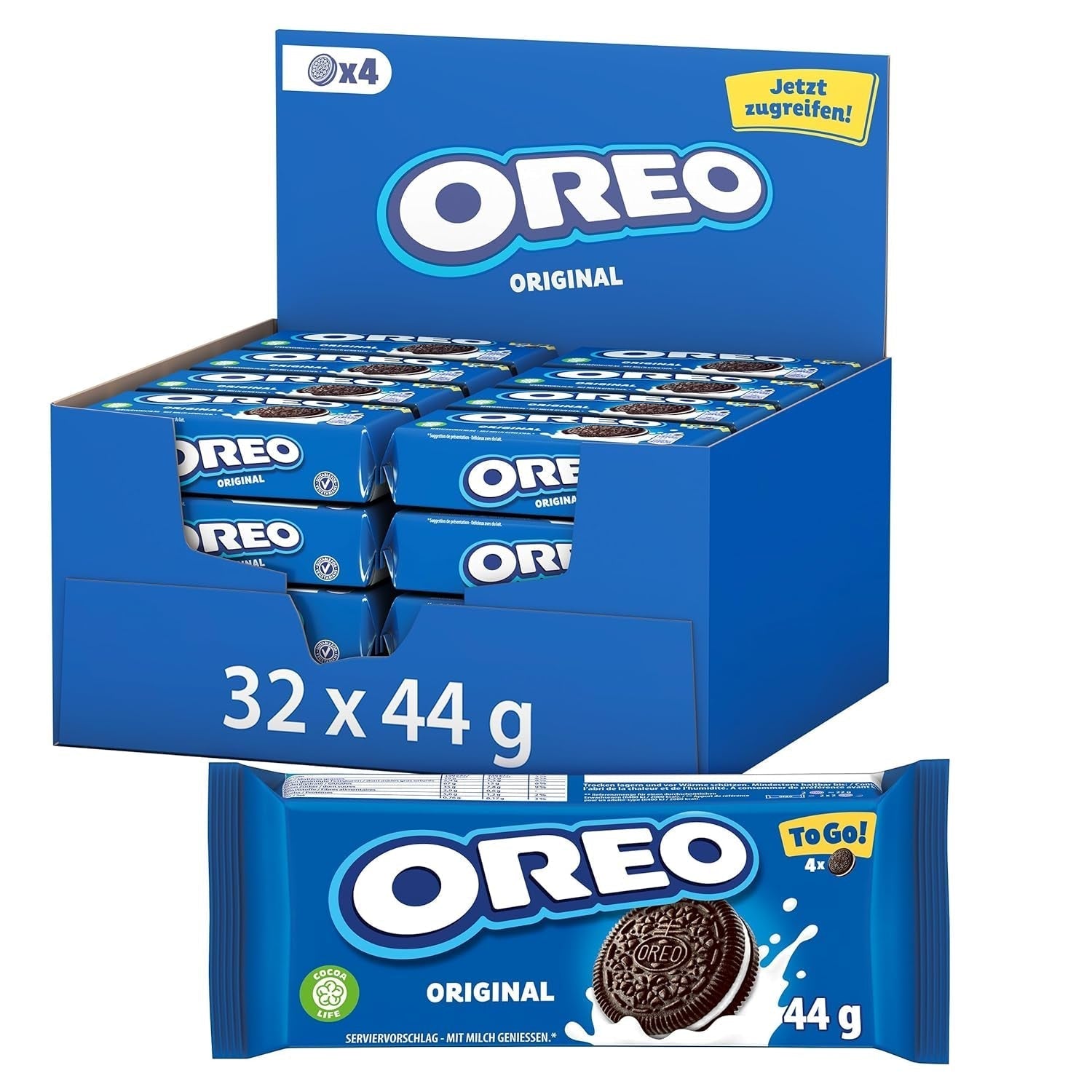 OREO Original - Sprøde småkager med kakao og lækkert flødefyld med vaniljesmag - 32 x 44g