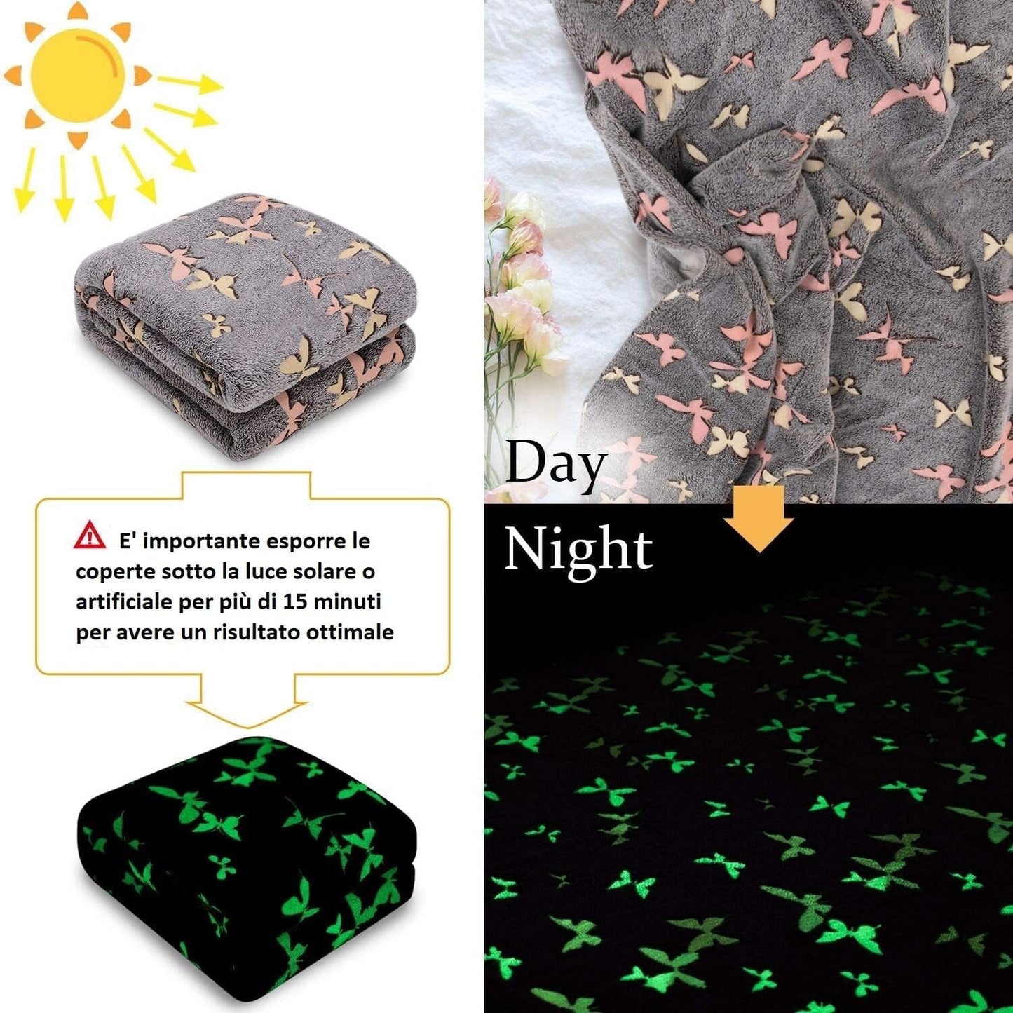 Kanguru Glow Sengetæppe Glow in the Dark Tæppe Sommerfugletæppe Blødt Tæppe 130X150Cm Luminous Sofa Sengetæppe. Glow in the Dark børnetæppe, grå senge og tæpper Besuche den Kanguru-Store